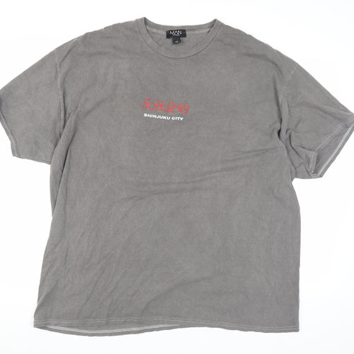 boohooMAN Grey Graphic Print Men's T-Shirt (L) Crew Neck