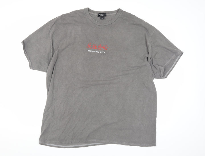 boohooMAN Grey Graphic Print Men's T-Shirt (L) Crew Neck