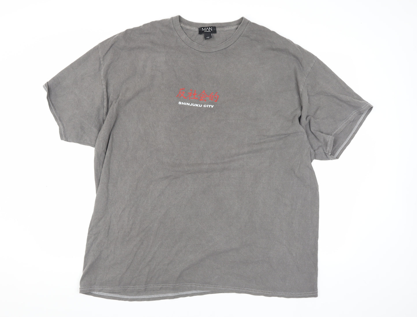 boohooMAN Grey Graphic Print Men's T-Shirt (L) Crew Neck