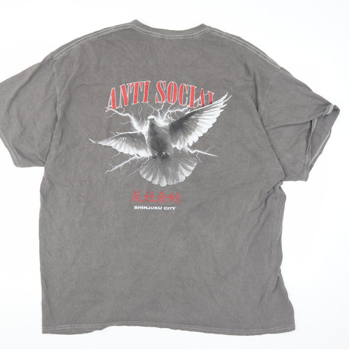 boohooMAN Grey Graphic Print Men's T-Shirt (L) Crew Neck