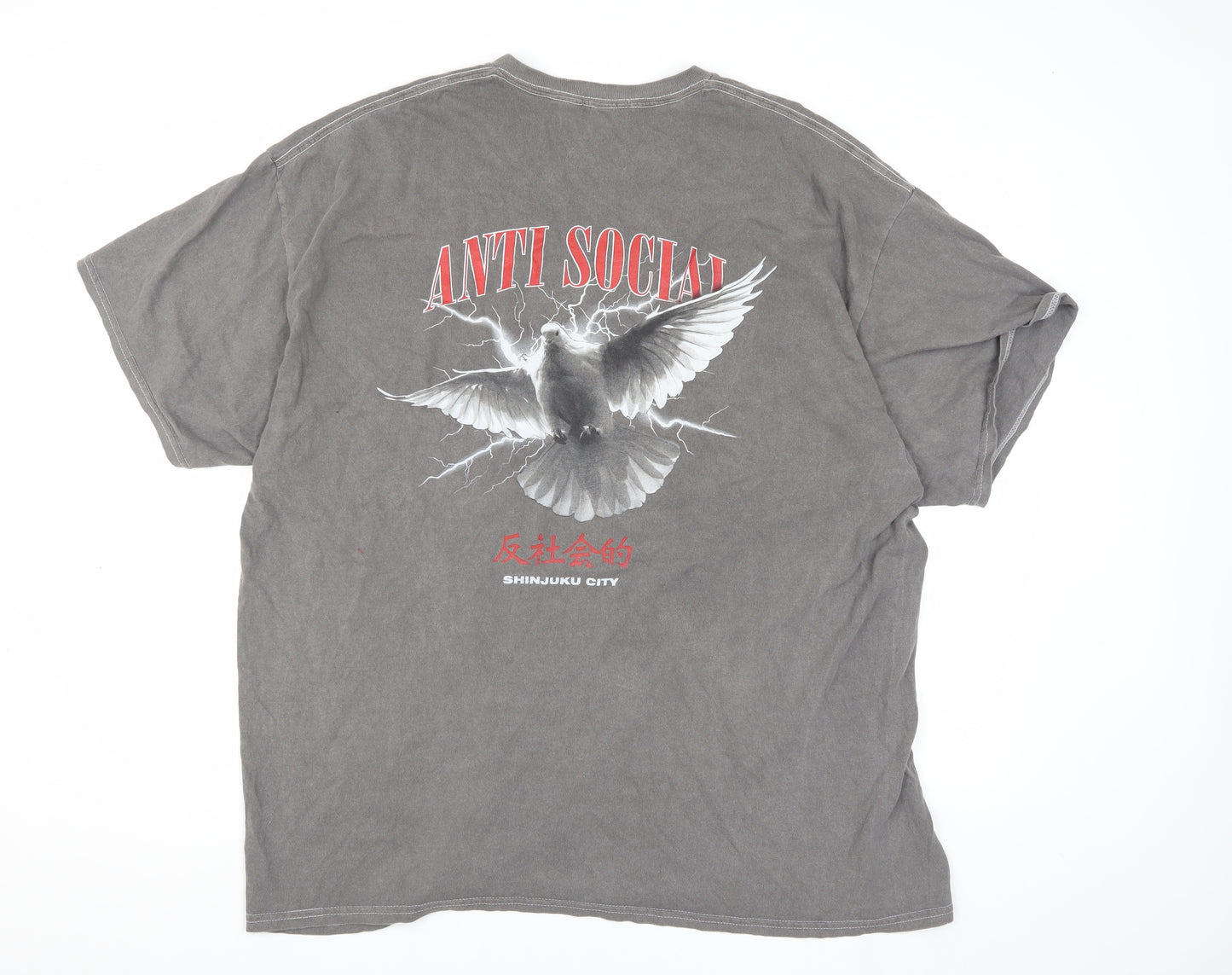 boohooMAN Grey Graphic Print Men's T-Shirt (L) Crew Neck