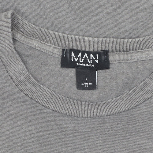 boohooMAN Grey Graphic Print Men's T-Shirt (L) Crew Neck
