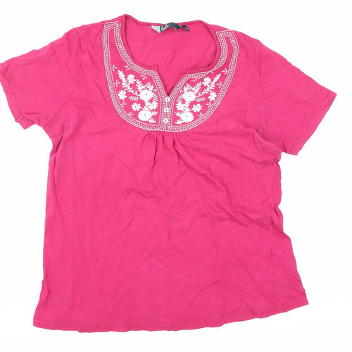 Isle Women's Pink Embroidered T-Shirt, Size M