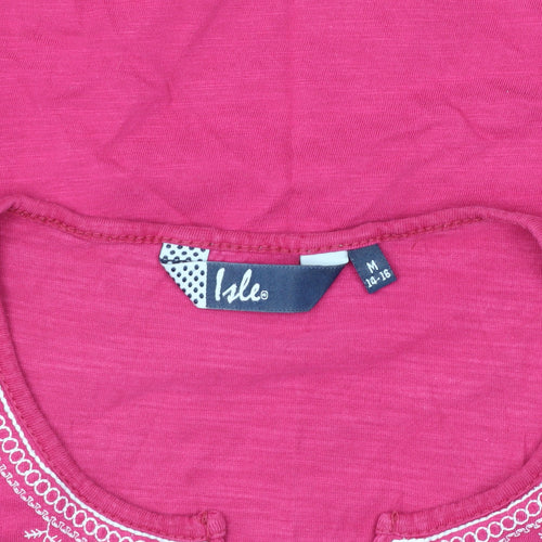 Isle Women's Pink Embroidered T-Shirt, Size M