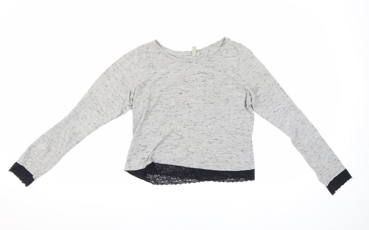ASOS Women's Grey Long Sleeve Top with Lace Accents