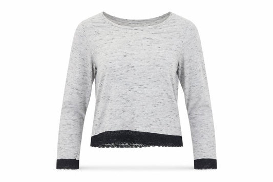 Front view of ASOS Women's Grey Long Sleeve Top with Lace Accents