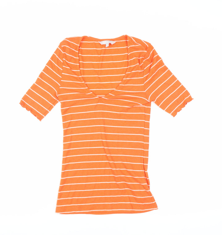 Red Herring Women's Orange Striped T-Shirt Size 10