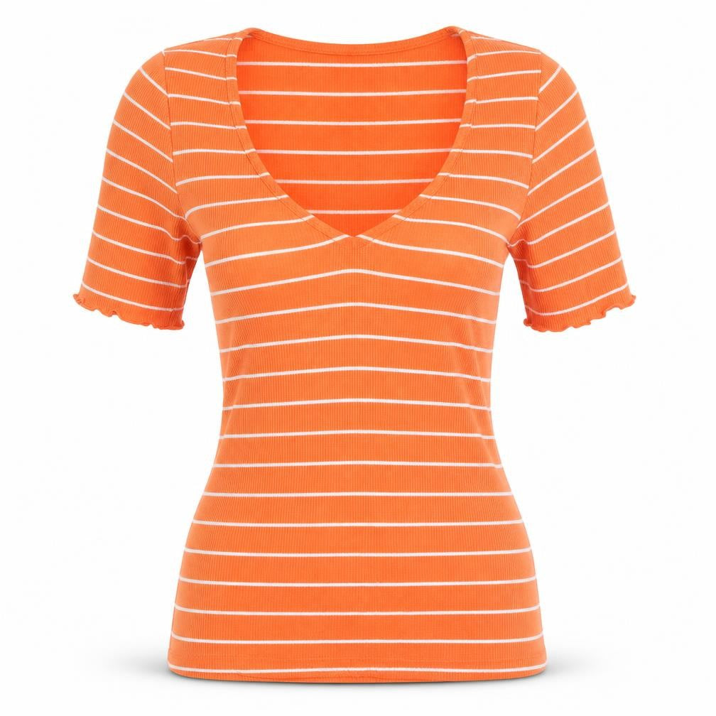 Front view of Red Herring Women's Orange Striped T-Shirt, size 10