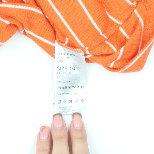 Red Herring Women's Orange Striped T-Shirt Size 10