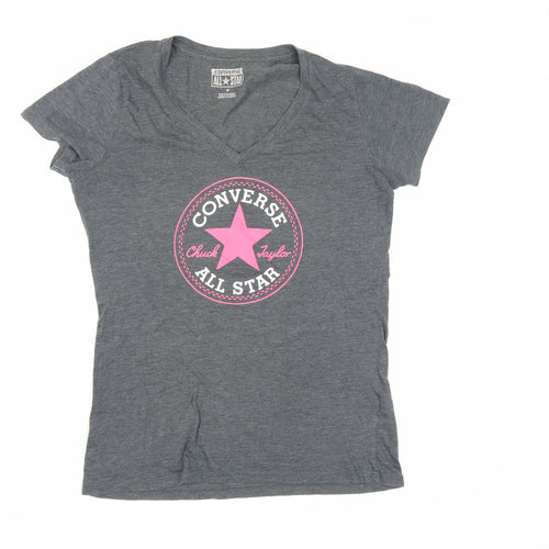 Converse Women's Grey V-Neck T-Shirt - Casual Style