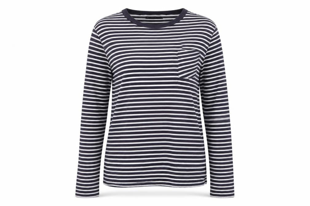 Front view of French Connection Women's Striped T-Shirt, M, Black Cotton