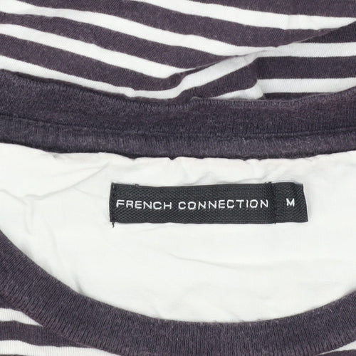 French Connection Women's Striped T-Shirt, M, Black Cotton