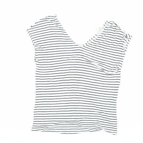 Monsoon Womens White Striped T-Shirt V-Neck Medium