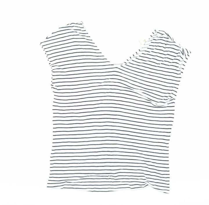 Monsoon Womens White Striped T-Shirt V-Neck Medium