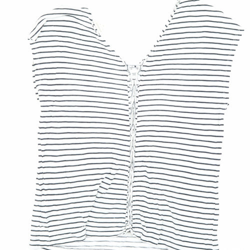 Monsoon Womens White Striped T-Shirt V-Neck Medium