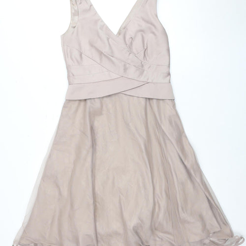 Monsoon Women Beige Sleeveless V-Neck Dress Size 10
