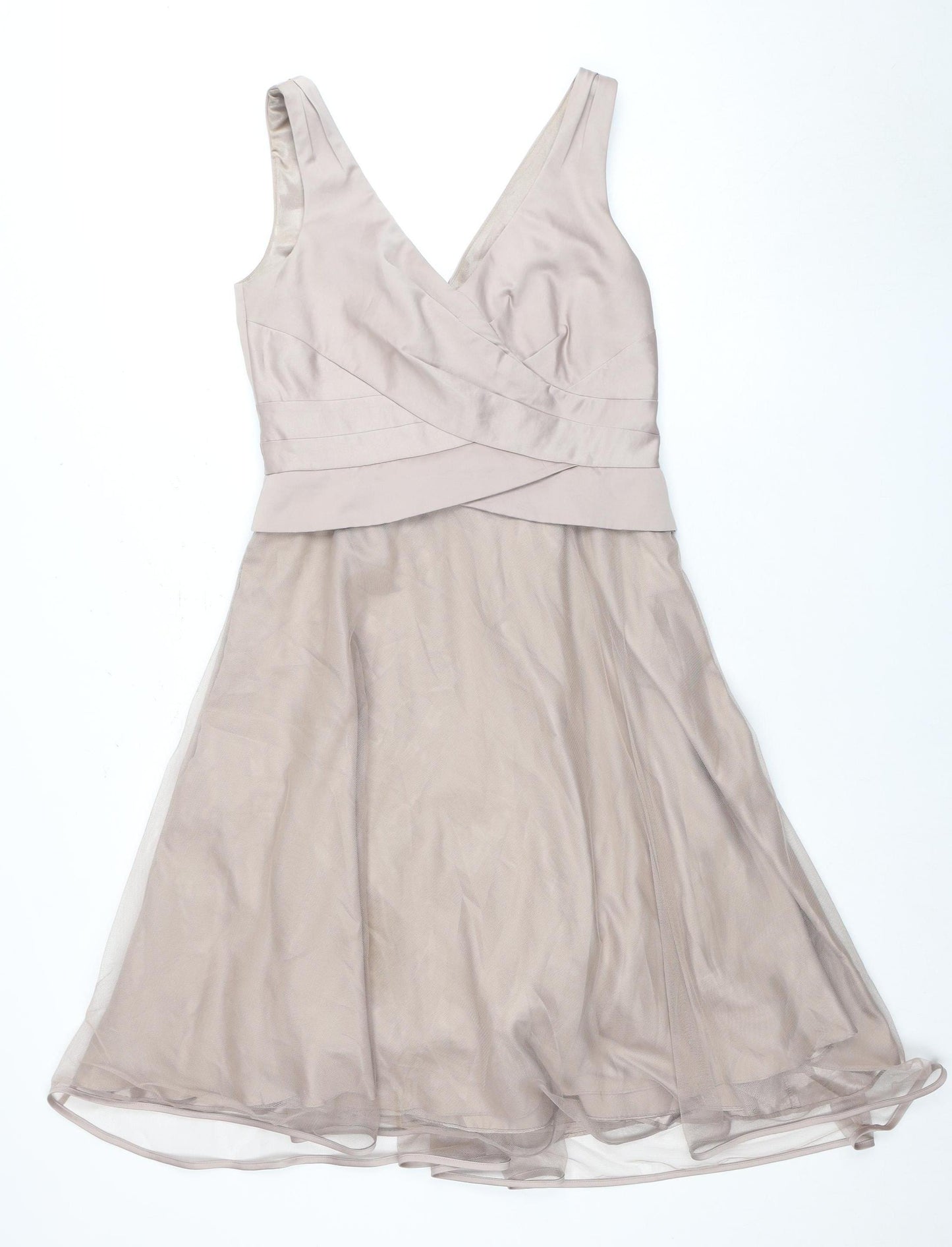 Monsoon Women Beige Sleeveless V-Neck Dress Size 10