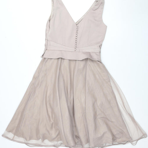 Monsoon Women Beige Sleeveless V-Neck Dress Size 10