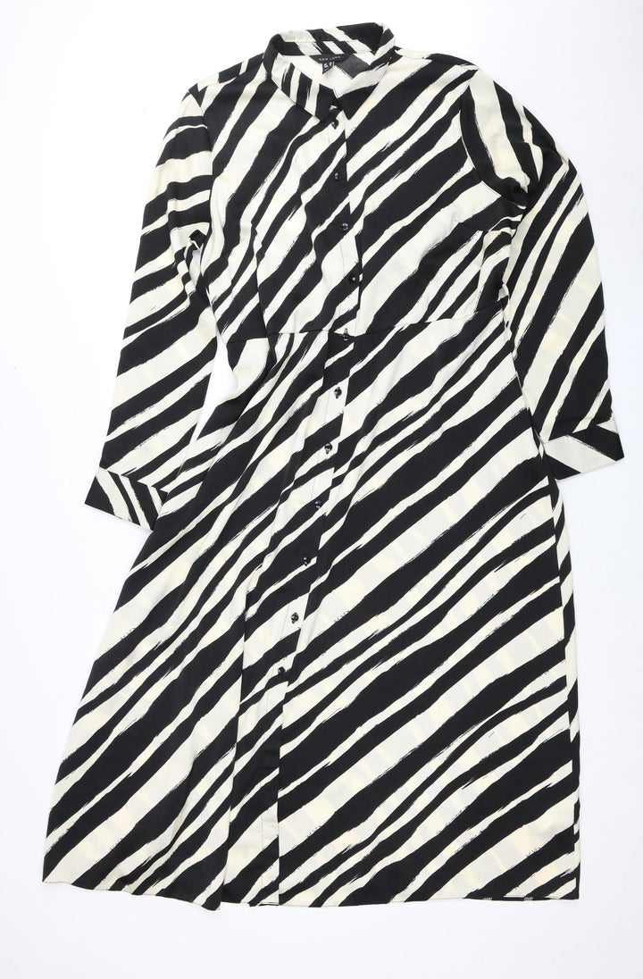 New Look Women’s Black Striped Long Sleeve Dress Size 16
