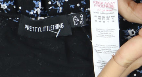 PRETTYLITTLETHING Women's Black Floral Long Dress Size 10