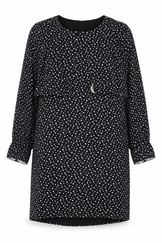 Front view of Whistles Women's Black Silk Dress, size 8, Long Sleeve