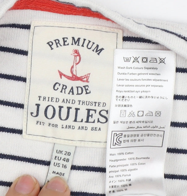 Joules Women's White Striped Long Sleeve T-Shirt Size 20