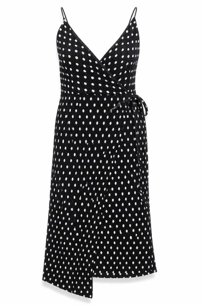 Front view of New Look Women's Black Polka Dot Dress, size 8