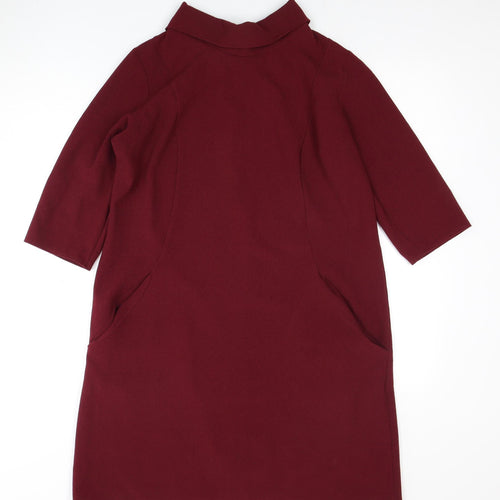 ADLIB Women's Red Shift Dress, Size 12, Collared, 3/4 Sleeves
