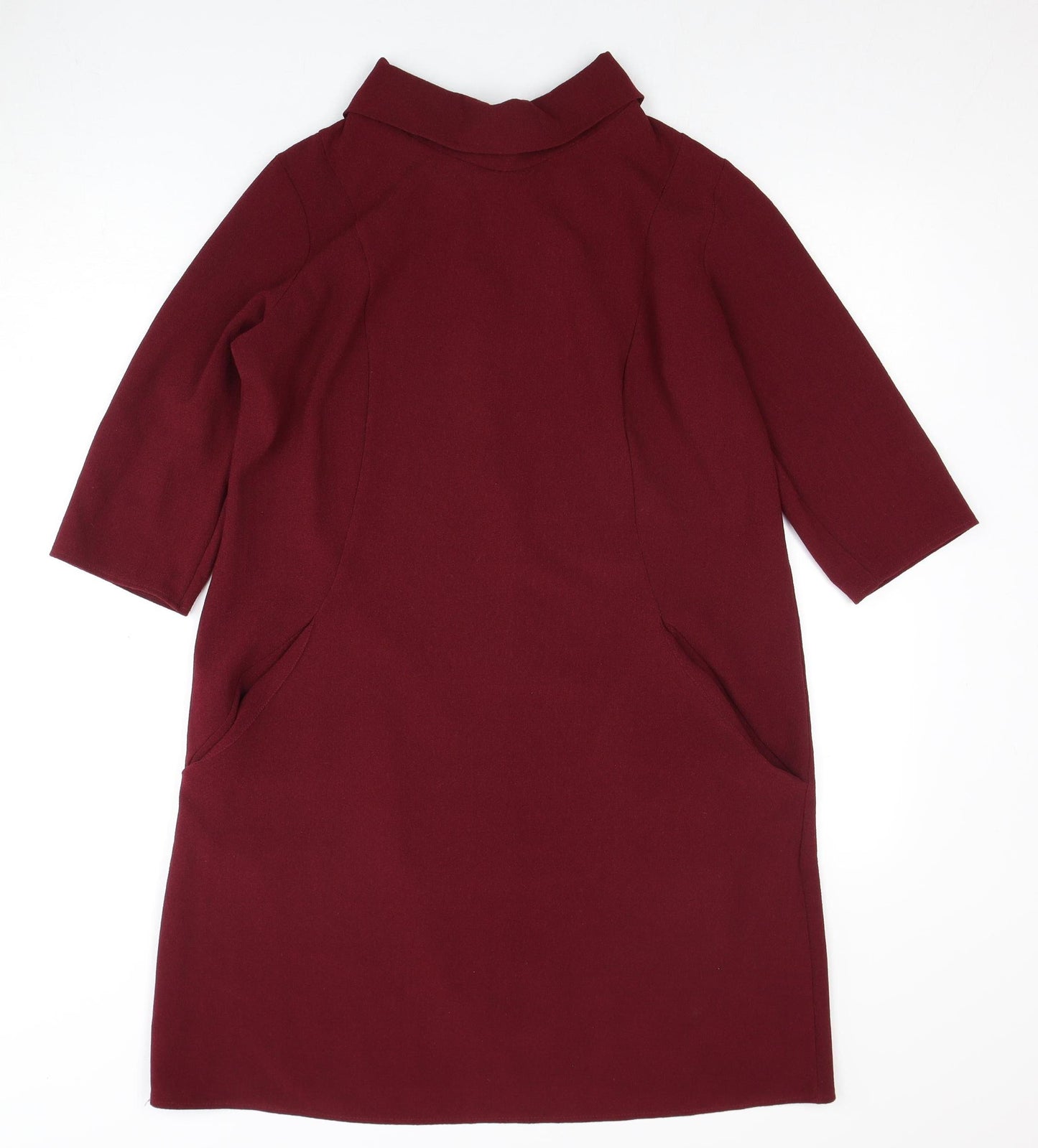 ADLIB Women's Red Shift Dress, Size 12, Collared, 3/4 Sleeves