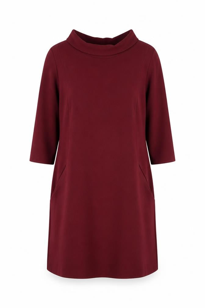 Front view of ADLIB Women's Red Shift Dress, size 12, Collared, 3/4 Sleeves
