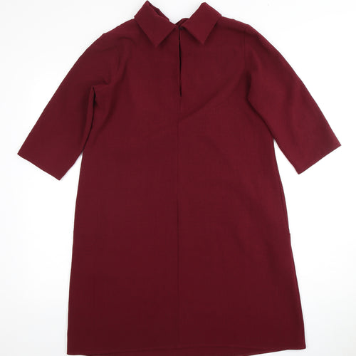 ADLIB Women's Red Shift Dress, Size 12, Collared, 3/4 Sleeves