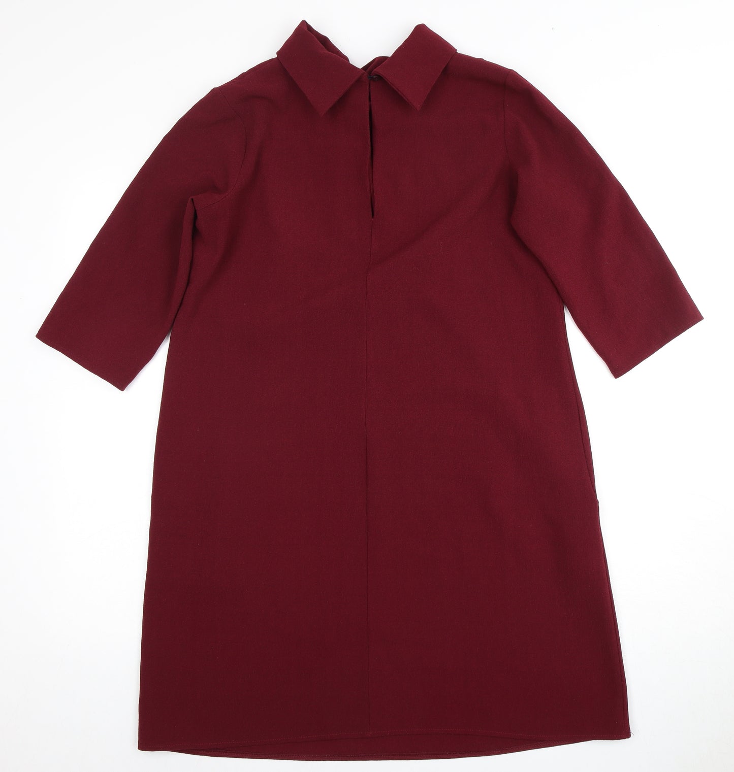 ADLIB Women's Red Shift Dress, Size 12, Collared, 3/4 Sleeves