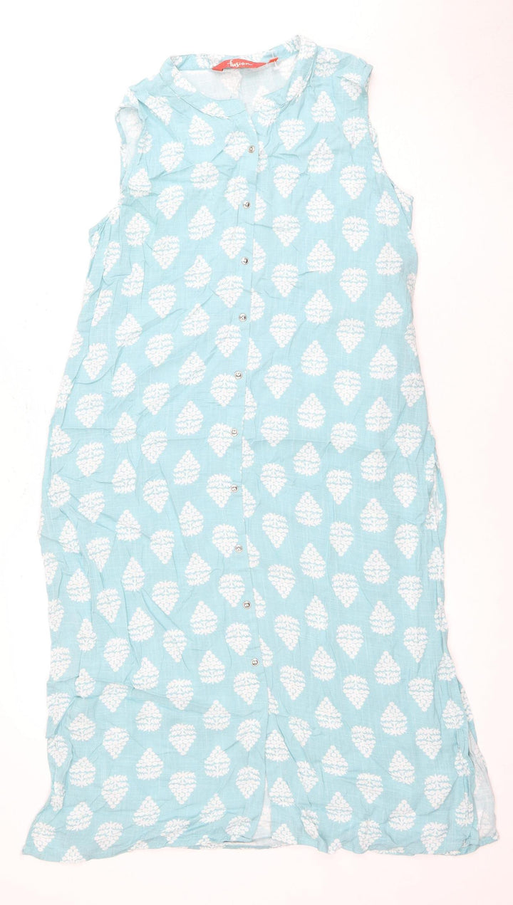 Fusion Women's Blue Floral Sleeveless Button Blouse