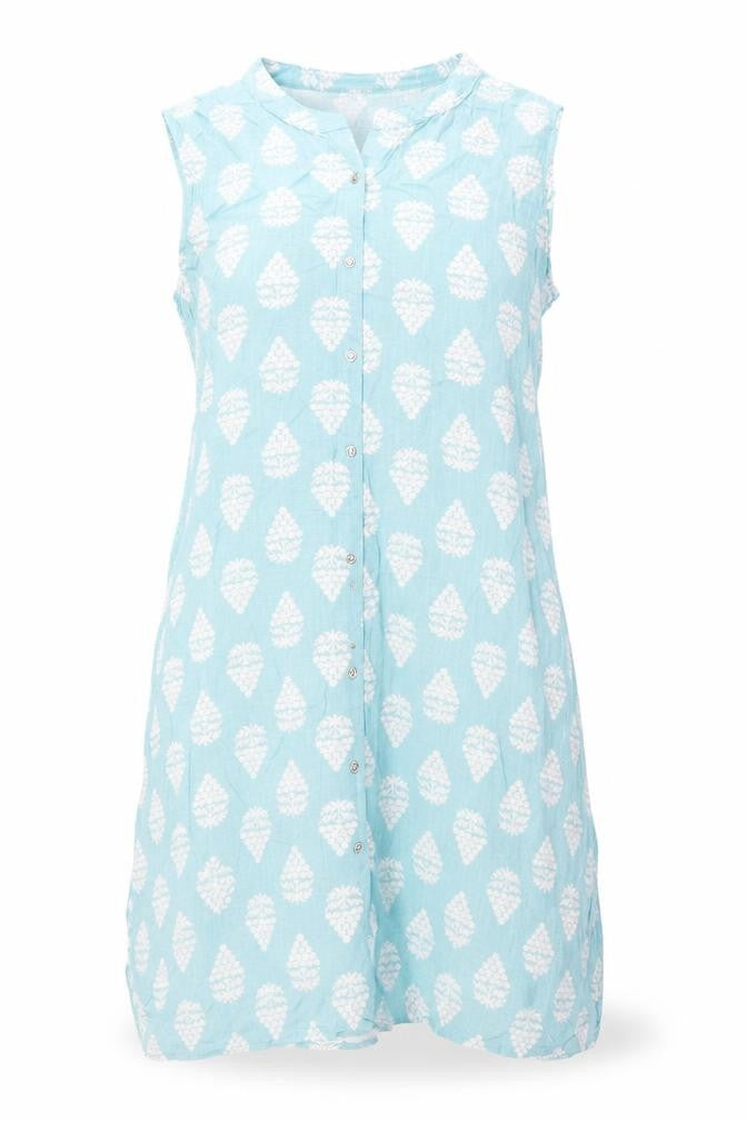 Front view of Fusion Women's Blue Floral Sleeveless Button Blouse