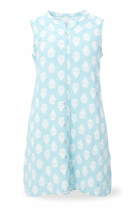 Front view of Fusion Women's Blue Floral Sleeveless Button Blouse