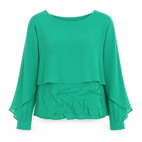 Zara Women's Green Blouse - Size 12, Boat Neck, Long Sleeve