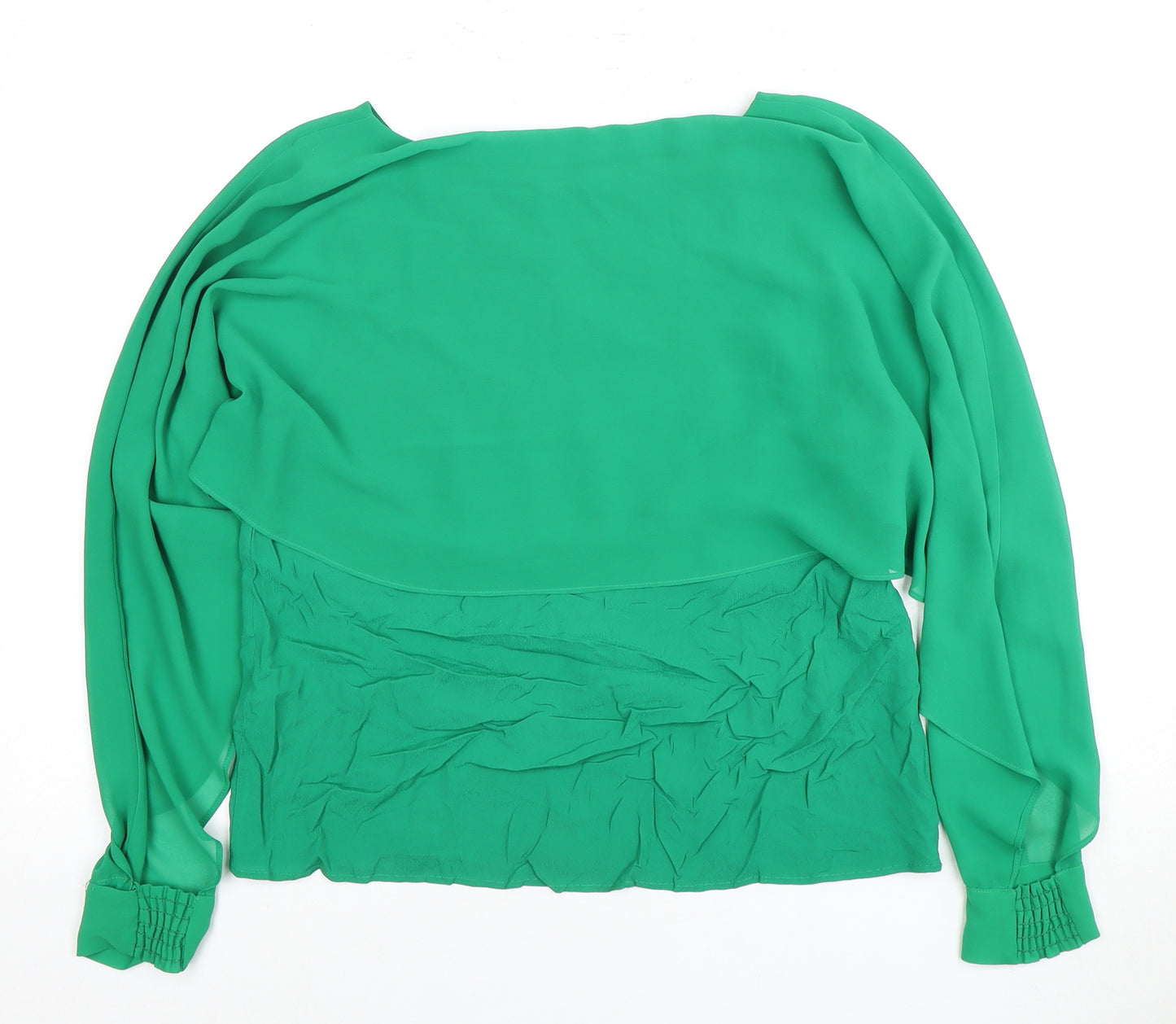 Zara Women's Green Blouse - Size 12, Boat Neck, Long Sleeve