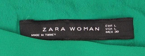 Zara Women's Green Blouse - Size 12, Boat Neck, Long Sleeve