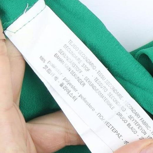 Zara Women's Green Blouse - Size 12, Boat Neck, Long Sleeve
