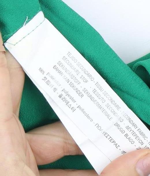 Zara Women's Green Blouse - Size 12, Boat Neck, Long Sleeve