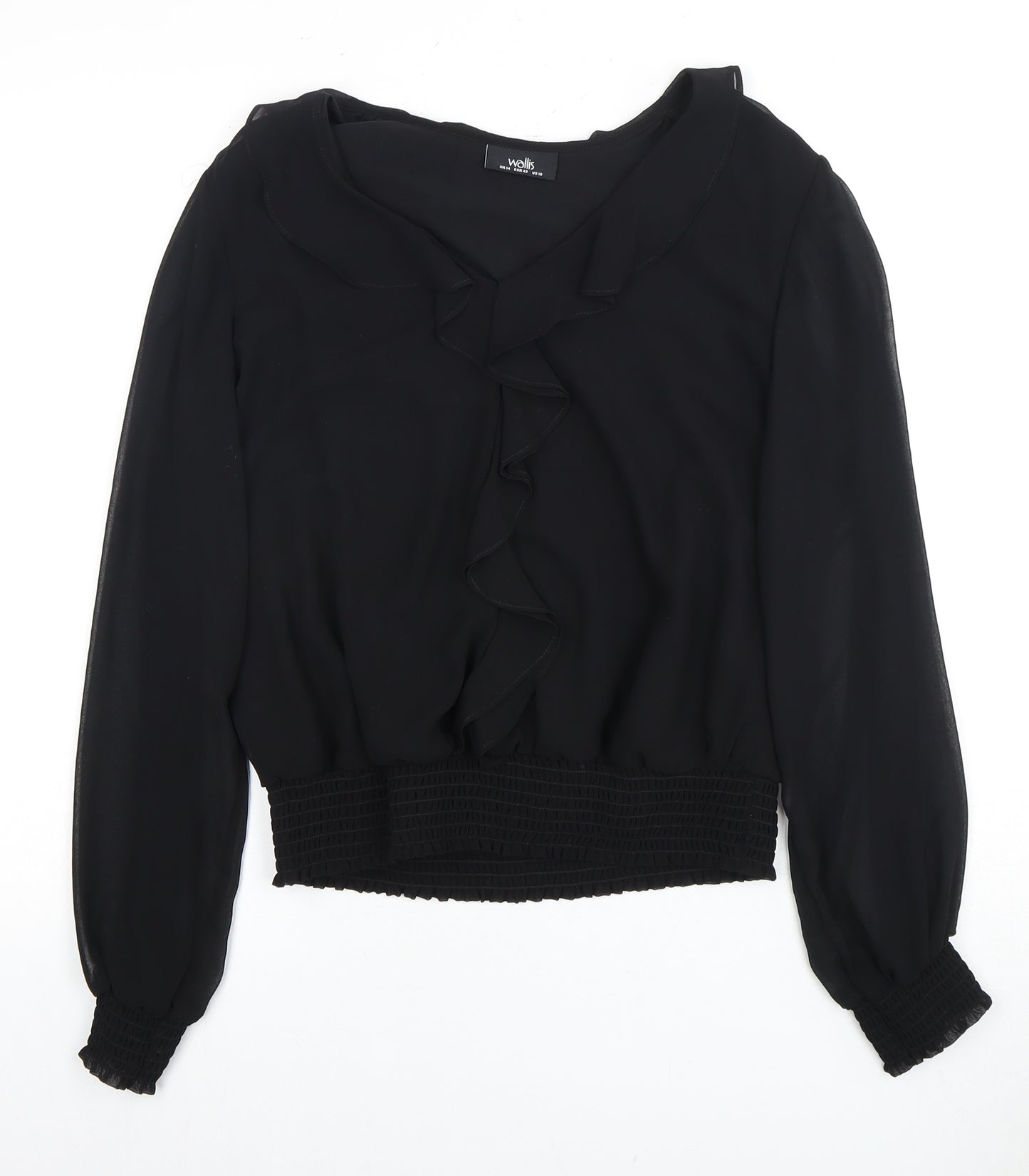 Wallis Women's Black Ruffle Blouse, Size 14