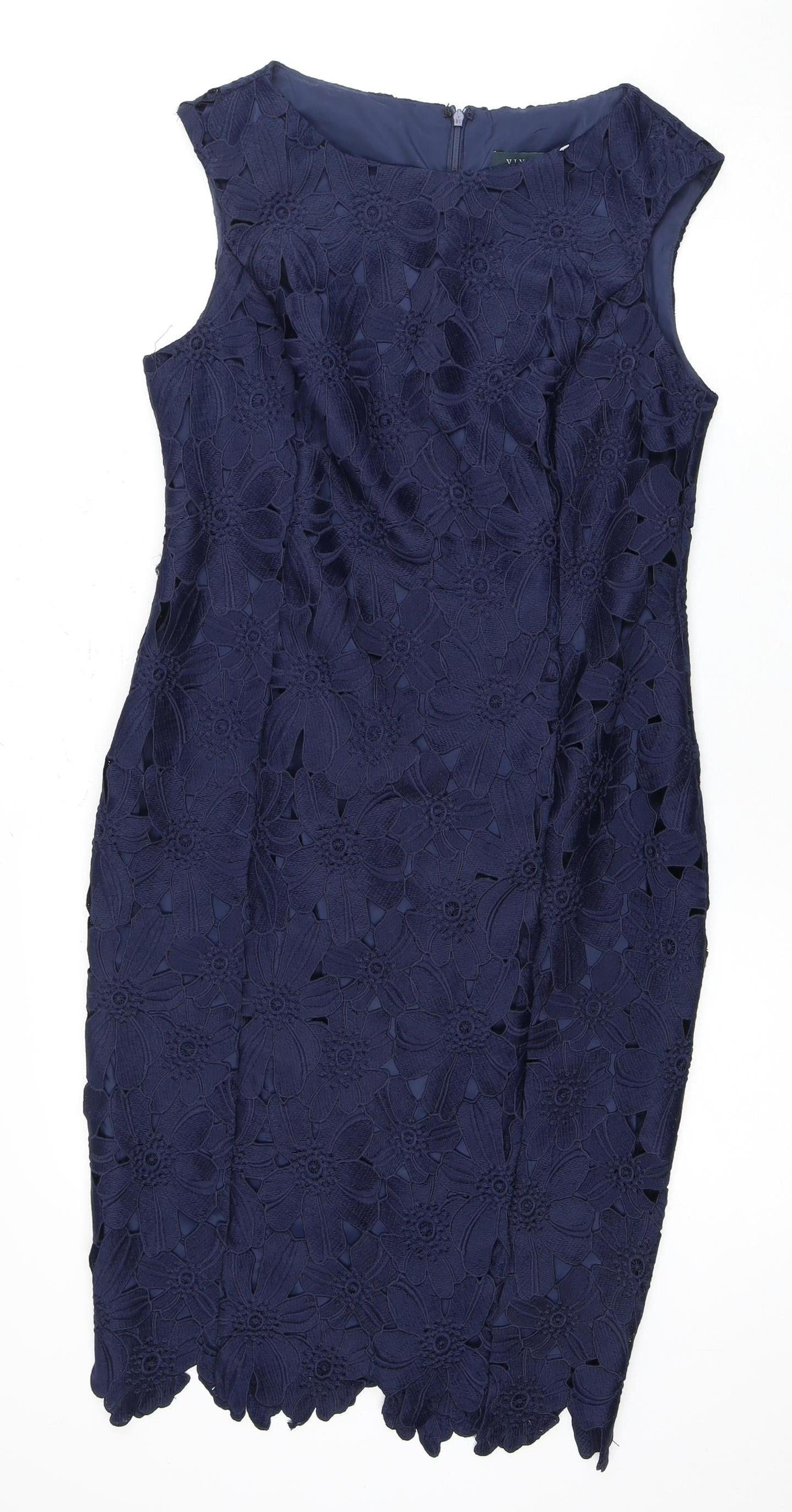 Viyella Women's Navy Blue Lace Sheath Dress Size 10