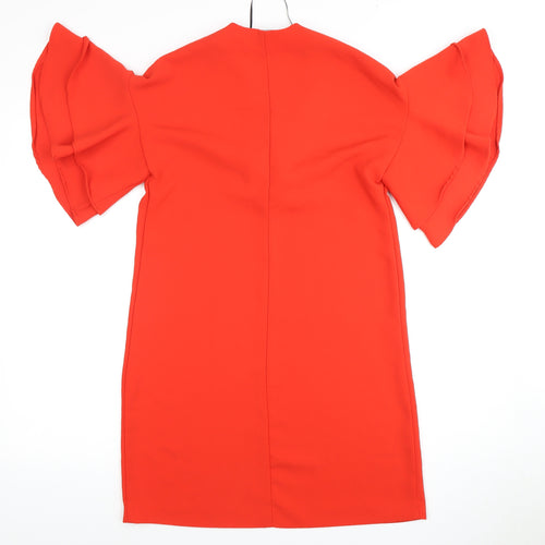 Zara Women's Red Shift Dress, Size 2, V-Neck, Flared Sleeve