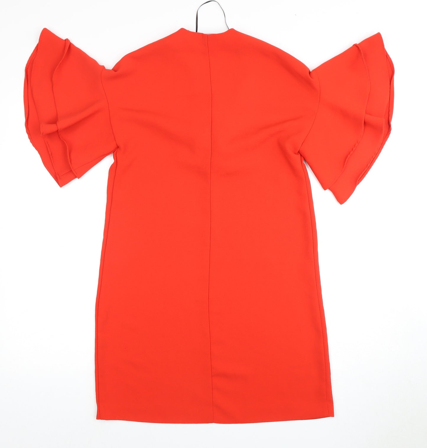 Zara Women's Red Shift Dress, Size 2, V-Neck, Flared Sleeve