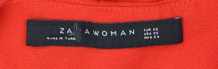 Zara Women's Red Shift Dress, Size 2, V-Neck, Flared Sleeve