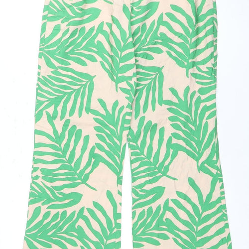 H&M Women's Green Beige Floral Trousers Size 10 Tropical