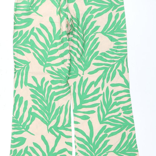 H&M Women's Green Beige Floral Trousers Size 10 Tropical