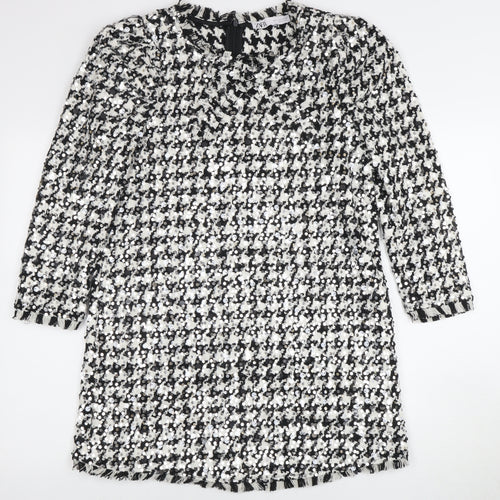 Zara Women’s Black & White Sequin Shift Dress Size 12