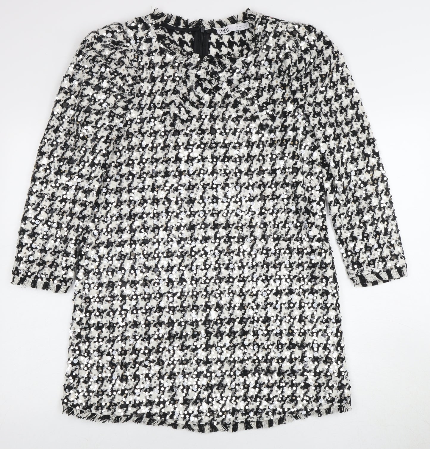 Zara Women’s Black & White Sequin Shift Dress Size 12