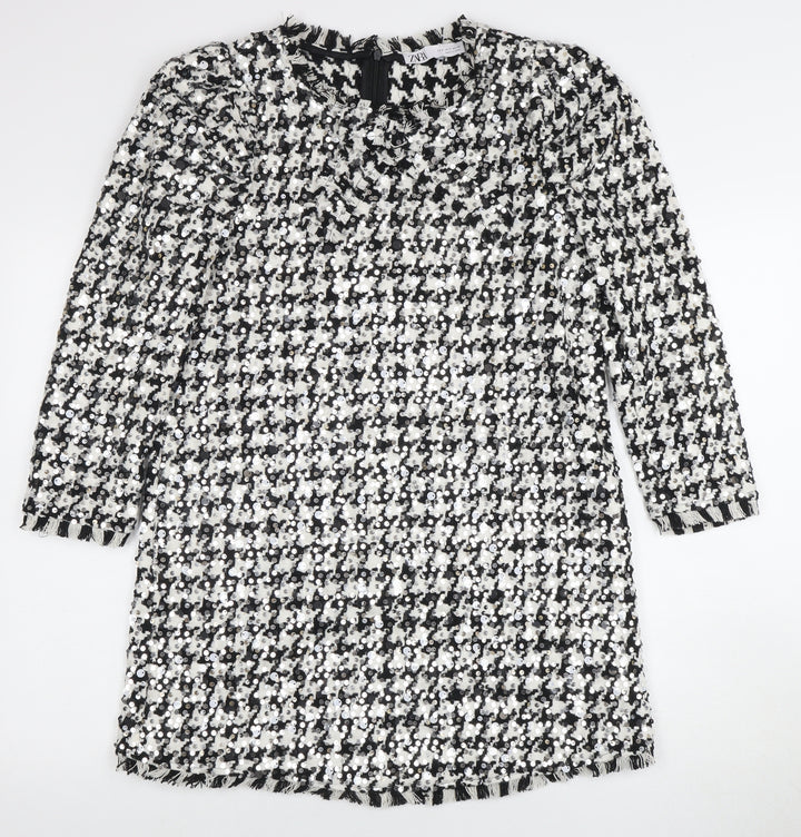 Zara Women’s Black & White Sequin Shift Dress Size 12